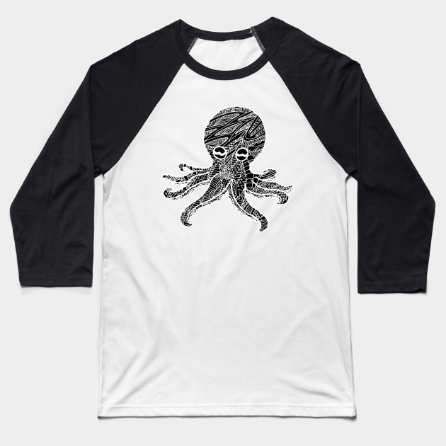 Octopus Zentangle - White Baseball T-Shirt by ElviraDraat